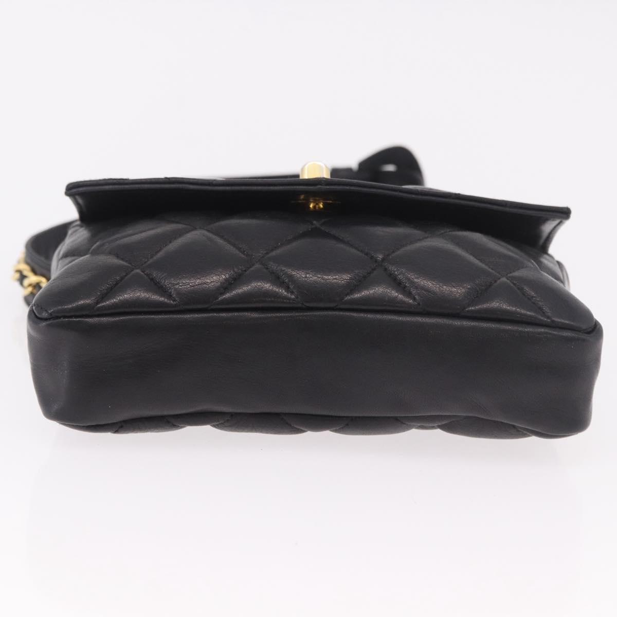 CHANEL Matelasse Waist Bag Lamb Skin Black Gold CC Auth BA13785A