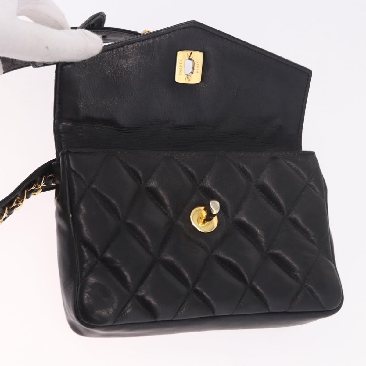 CHANEL Matelasse Waist Bag Lamb Skin Black Gold CC Auth BA13785A