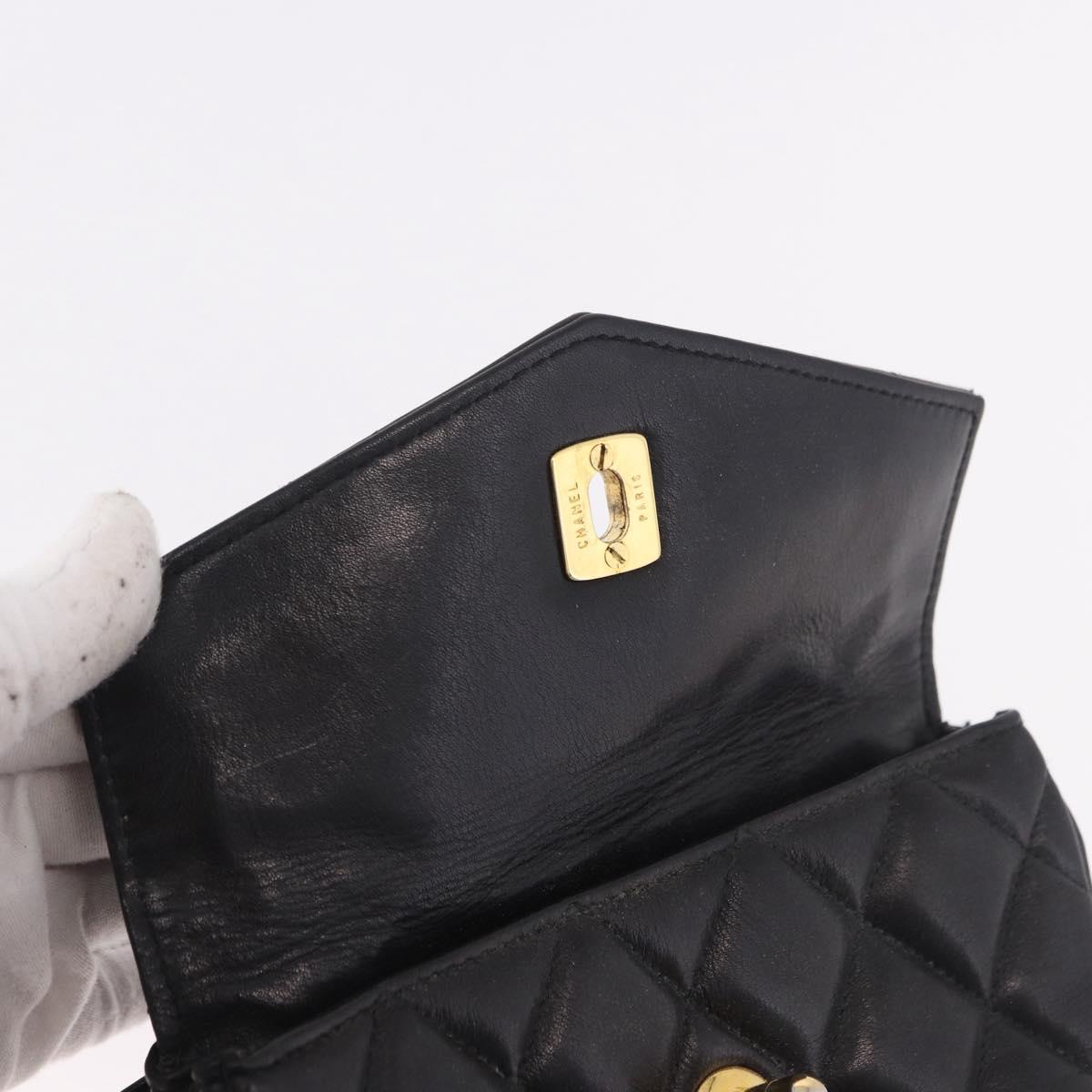 CHANEL Matelasse Waist Bag Lamb Skin Black Gold CC Auth BA13785A