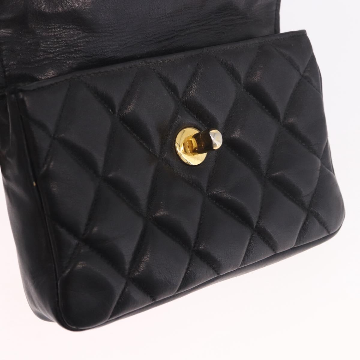 CHANEL Matelasse Waist Bag Lamb Skin Black Gold CC Auth BA13785A