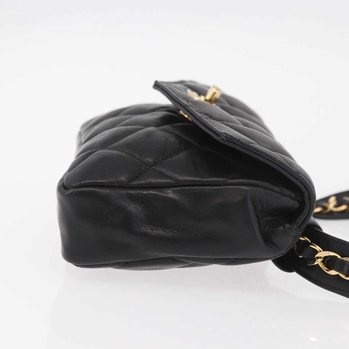 CHANEL Matelasse Waist Bag Lamb Skin Black Gold CC Auth BA13785A