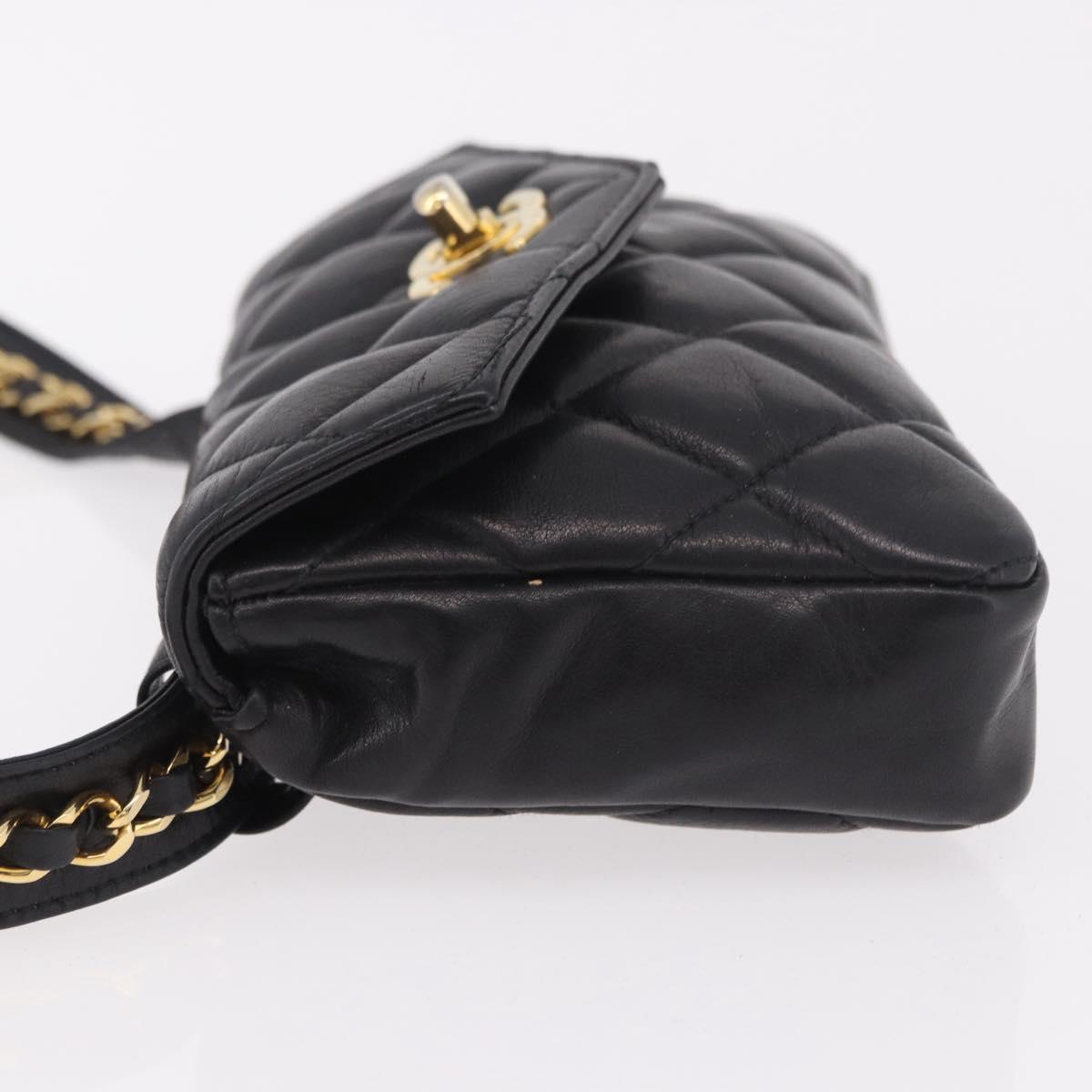 CHANEL Matelasse Waist Bag Lamb Skin Black Gold CC Auth BA13785A