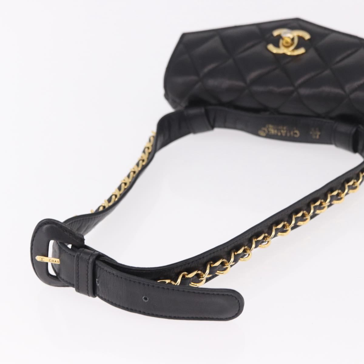CHANEL Matelasse Waist Bag Lamb Skin Black Gold CC Auth BA13785A