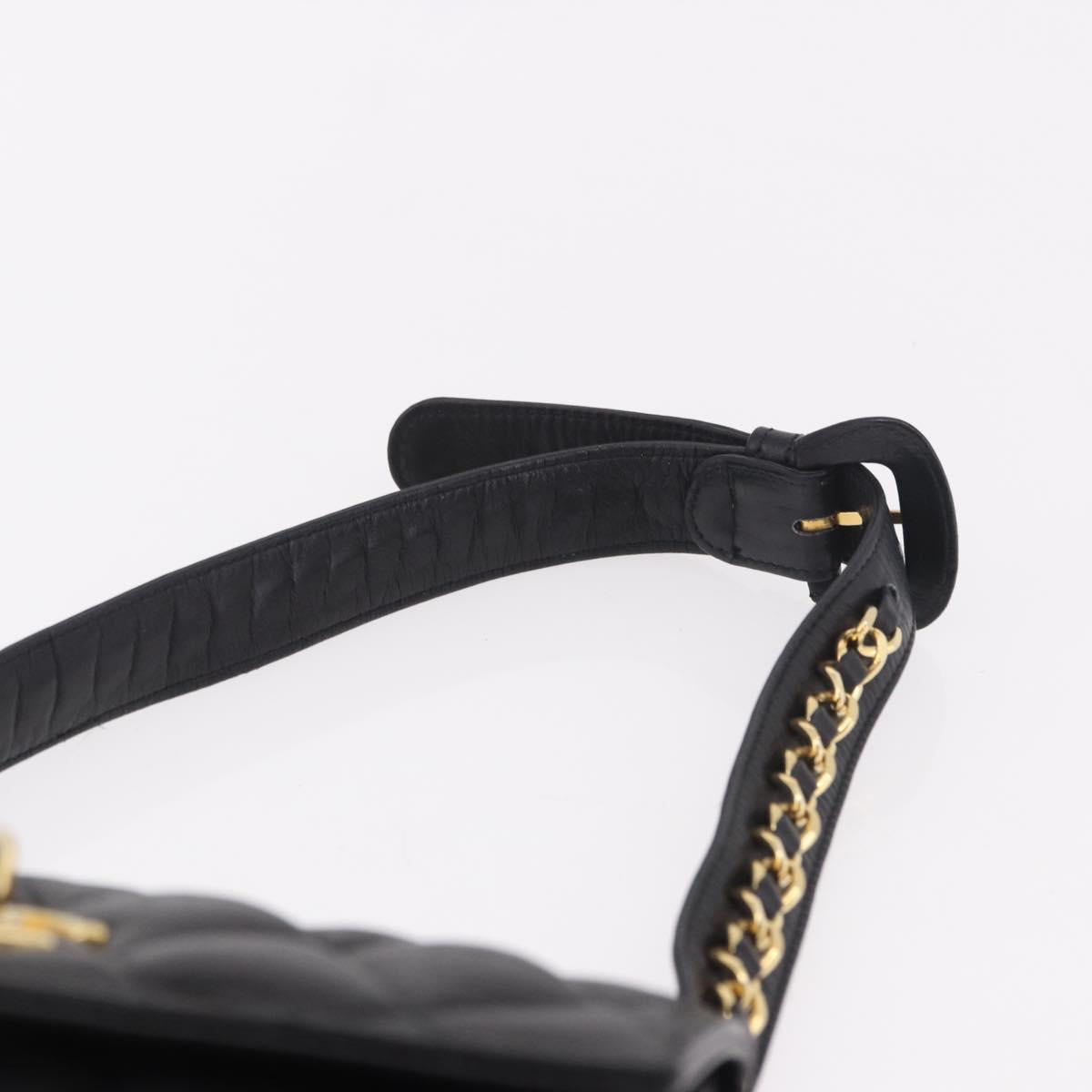 CHANEL Matelasse Waist Bag Lamb Skin Black Gold CC Auth BA13785A