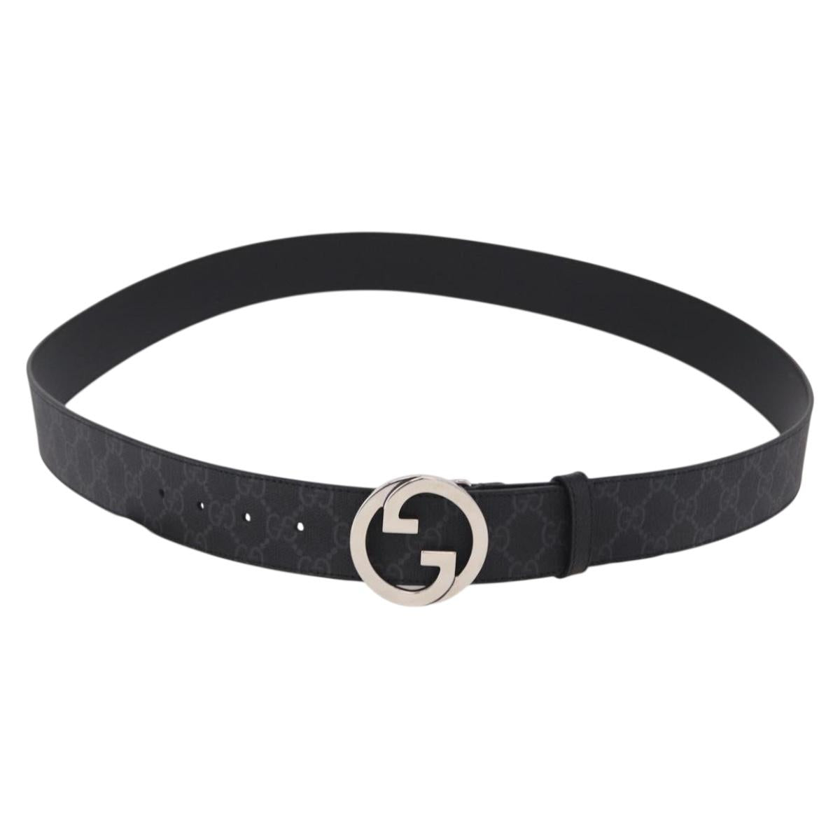 GUCCI GG Supreme Interlocking G Belt PVC 53.1"" Black 703147 Auth BA13786V