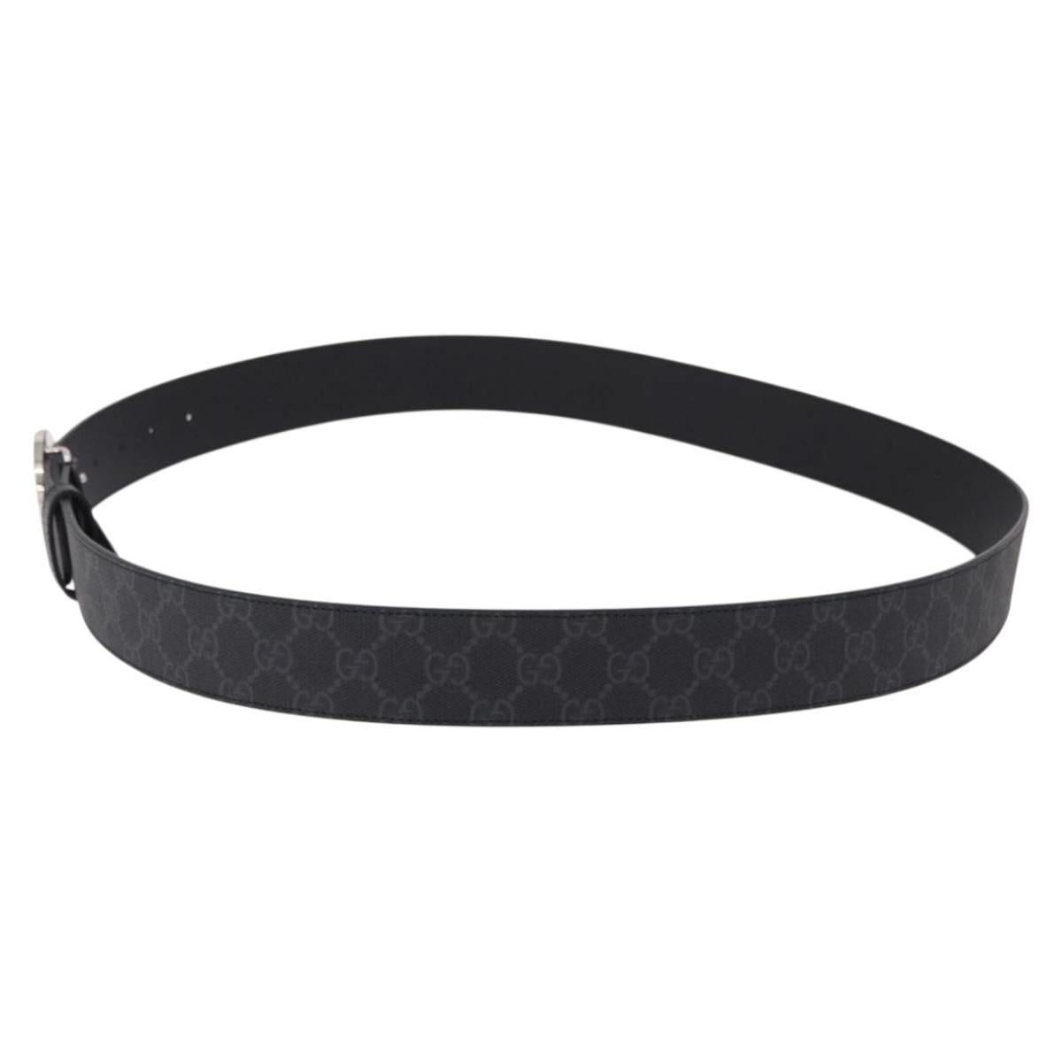 GUCCI GG Supreme Interlocking G Belt PVC 53.1"" Black 703147 Auth BA13786V