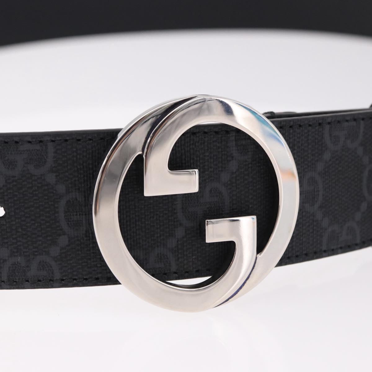 GUCCI GG Supreme Interlocking G Belt PVC 53.1"" Black 703147 Auth BA13786V