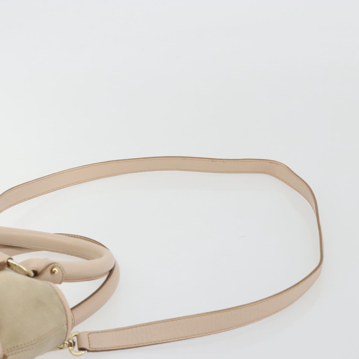 Salvatore Ferragamo Hand Bag Suede 2way Beige Gold Auth BA13787A