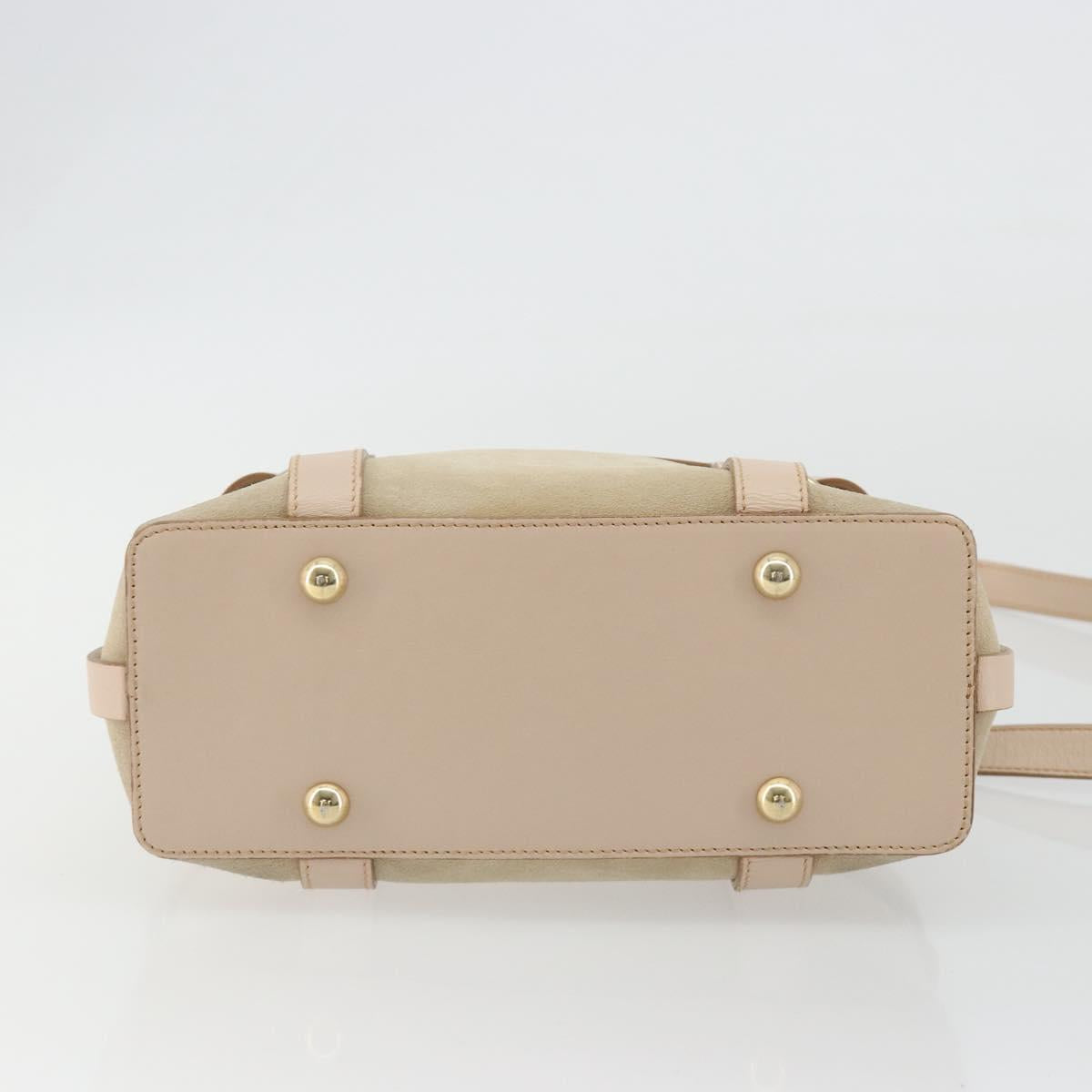 Salvatore Ferragamo Hand Bag Suede 2way Beige Gold Auth BA13787A