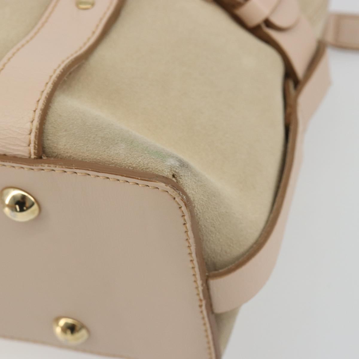 Salvatore Ferragamo Hand Bag Suede 2way Beige Gold Auth BA13787A