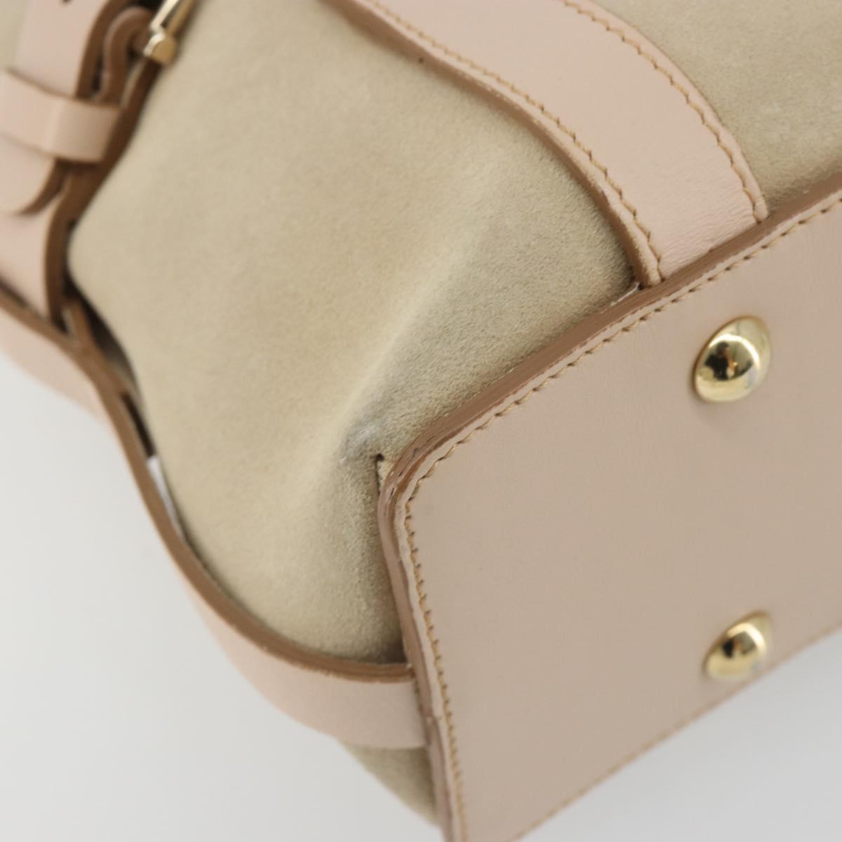 Salvatore Ferragamo Hand Bag Suede 2way Beige Gold Auth BA13787A