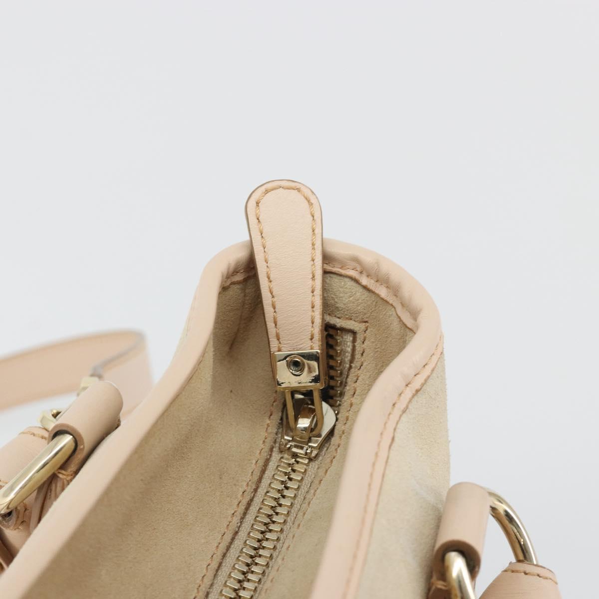 Salvatore Ferragamo Hand Bag Suede 2way Beige Gold Auth BA13787A