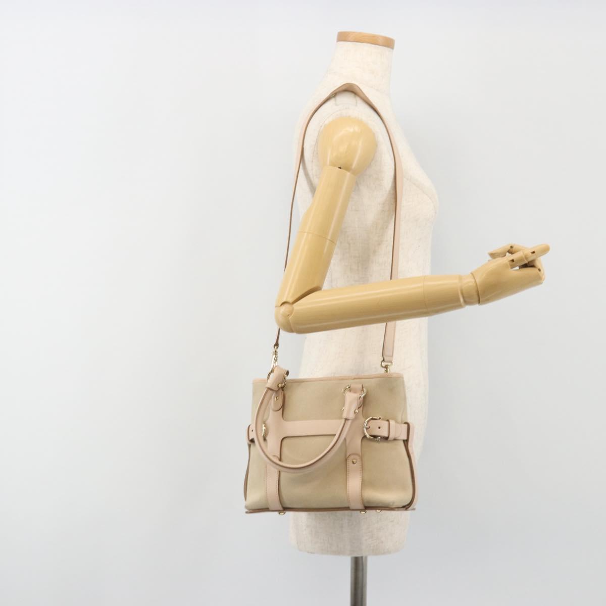 Salvatore Ferragamo Hand Bag Suede 2way Beige Gold Auth BA13787A