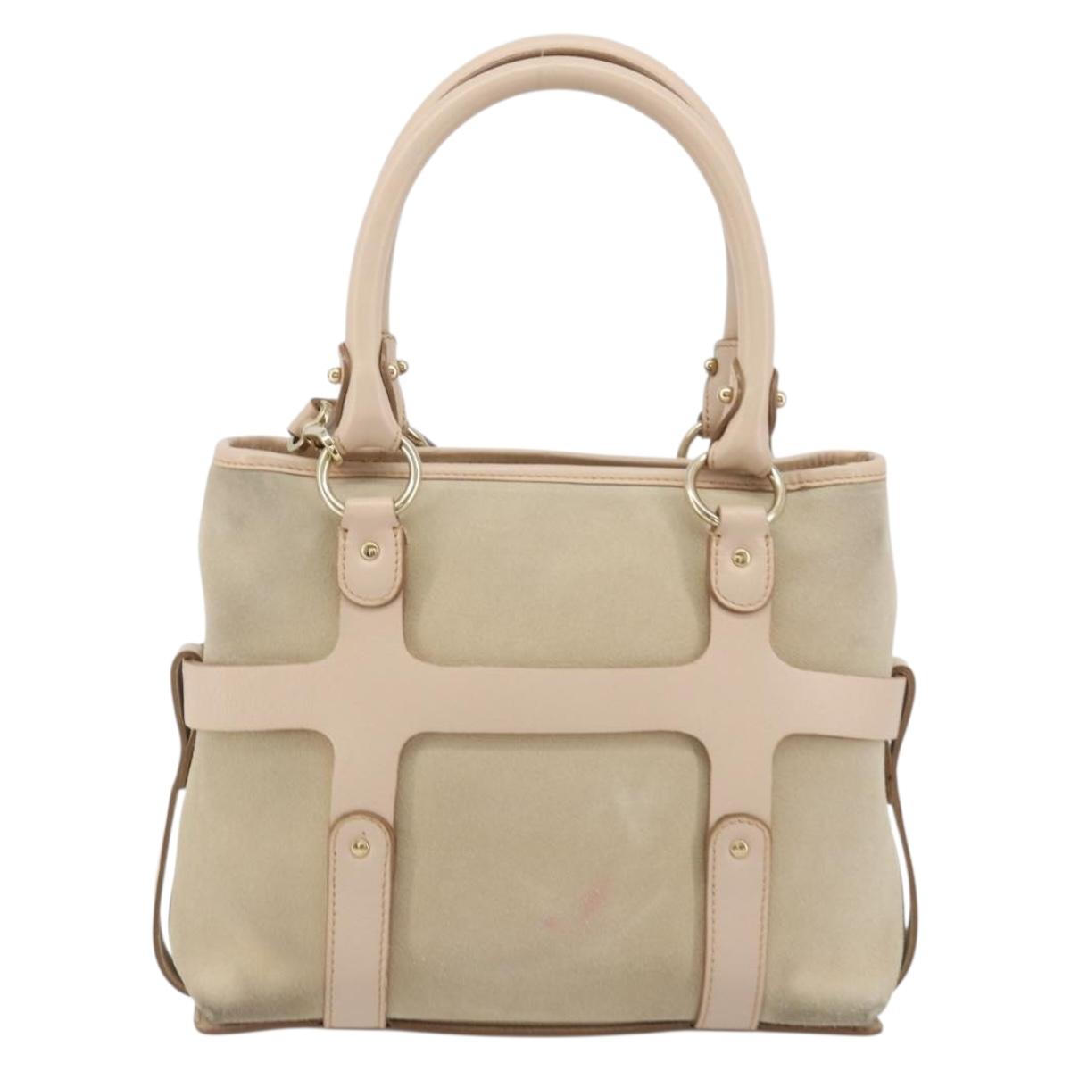 Salvatore Ferragamo Hand Bag Suede 2way Beige Gold Auth BA13787A