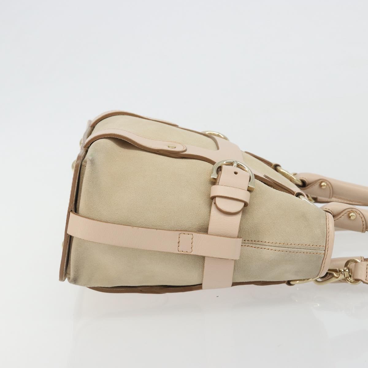 Salvatore Ferragamo Hand Bag Suede 2way Beige Gold Auth BA13787A