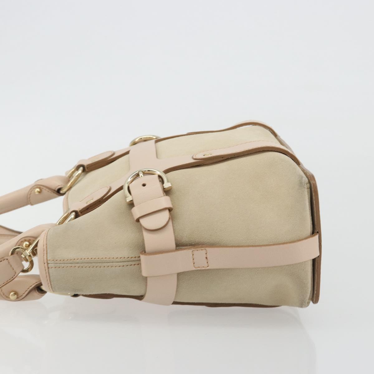 Salvatore Ferragamo Hand Bag Suede 2way Beige Gold Auth BA13787A