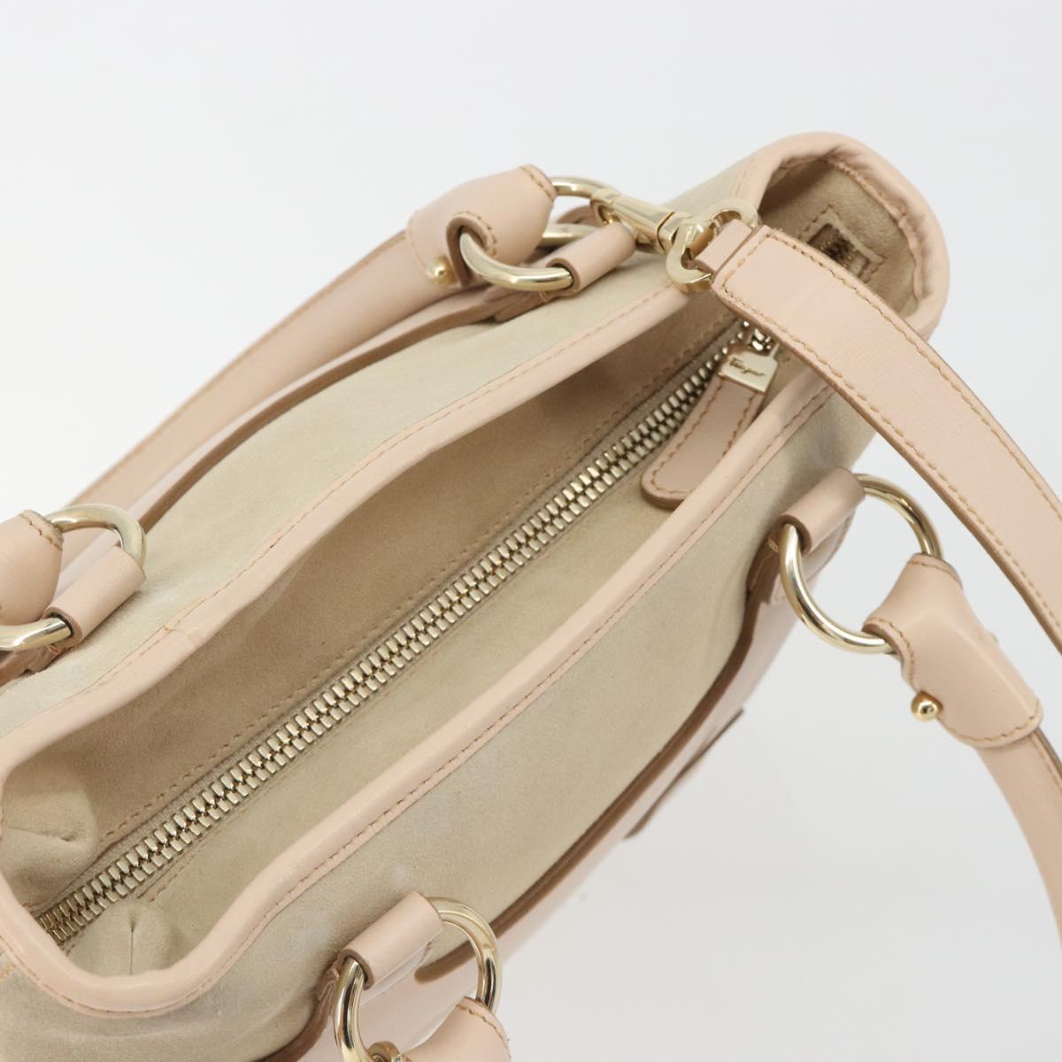 Salvatore Ferragamo Hand Bag Suede 2way Beige Gold Auth BA13787A