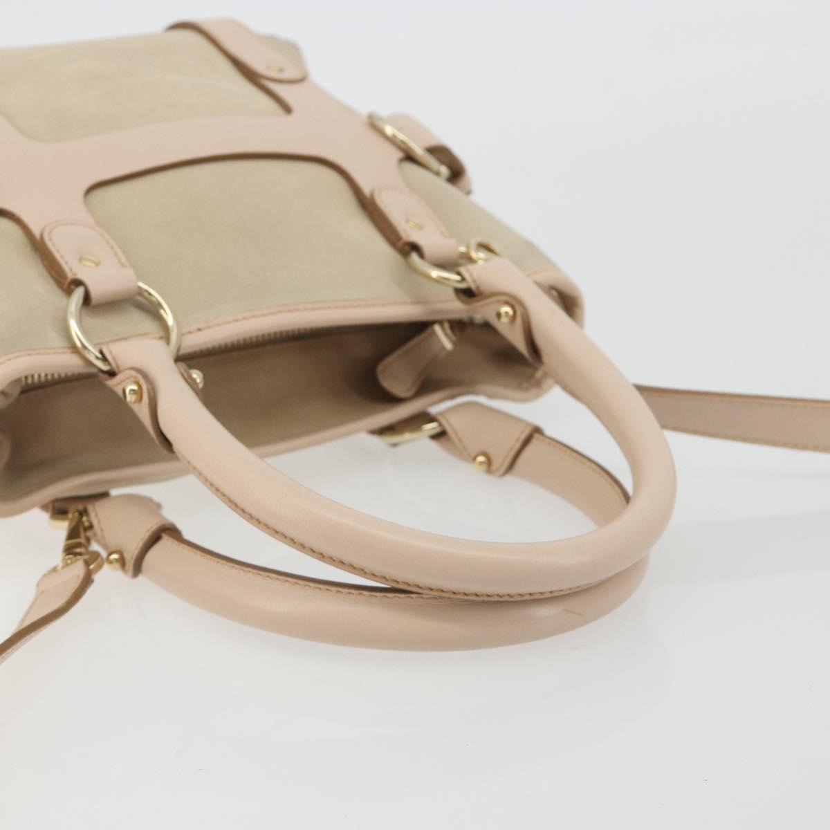 Salvatore Ferragamo Hand Bag Suede 2way Beige Gold Auth BA13787A