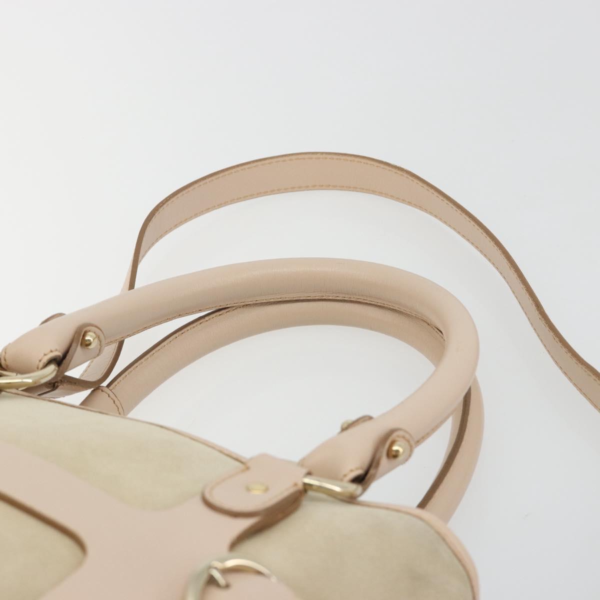 Salvatore Ferragamo Hand Bag Suede 2way Beige Gold Auth BA13787A