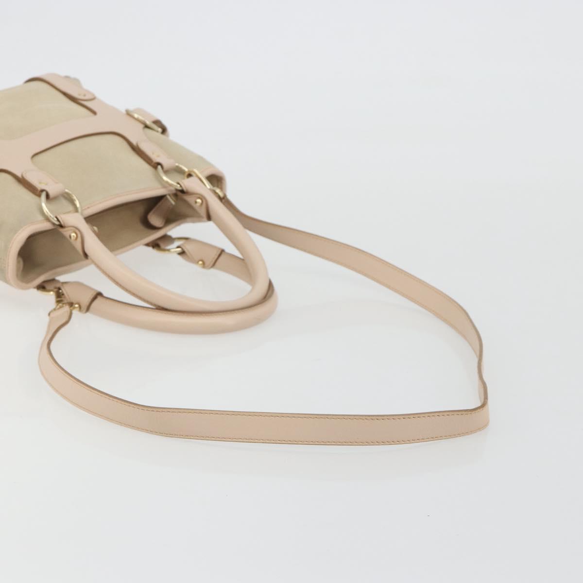 Salvatore Ferragamo Hand Bag Suede 2way Beige Gold Auth BA13787A