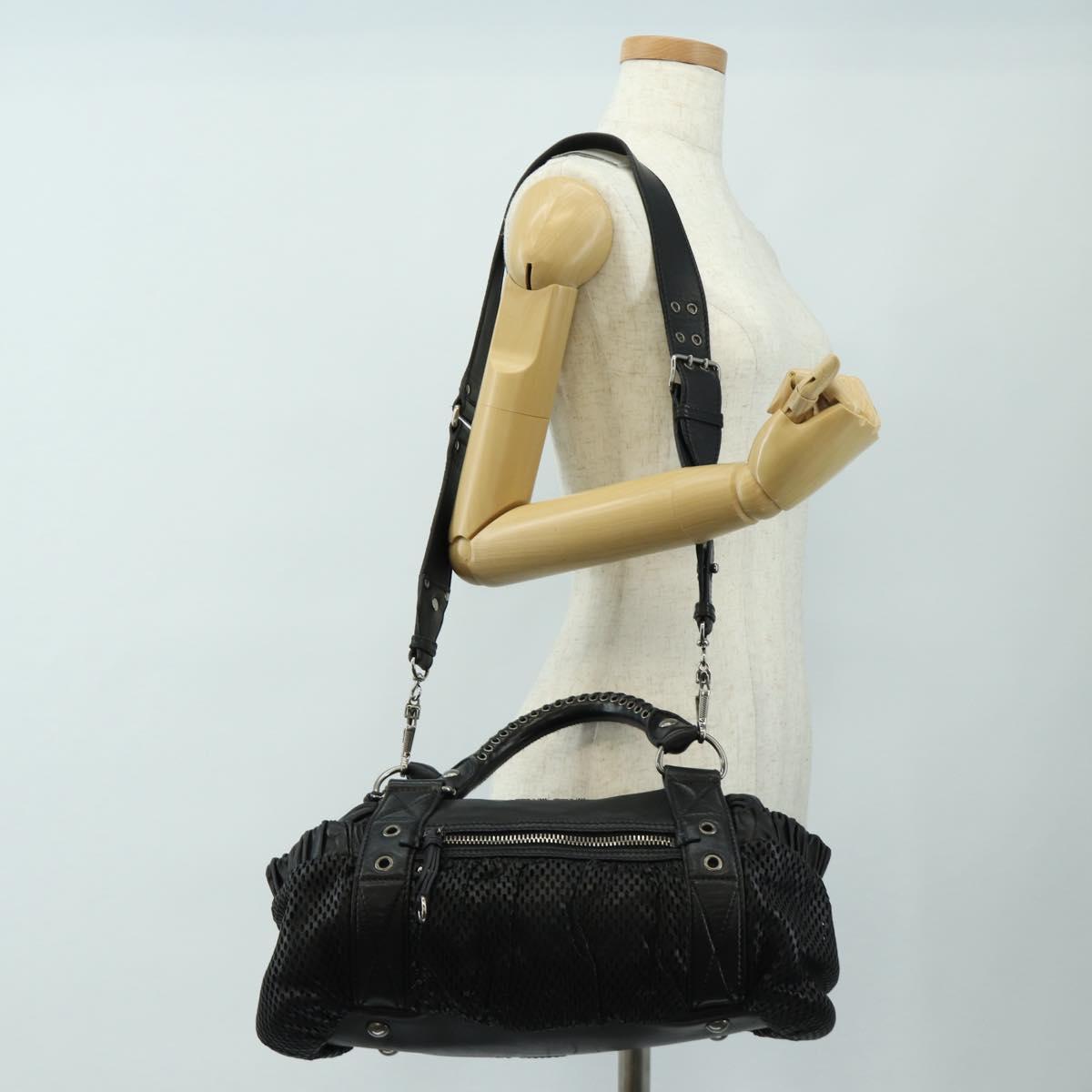 Miu Miu Hand Bag Leather 2way Black Silver Auth BA13790V