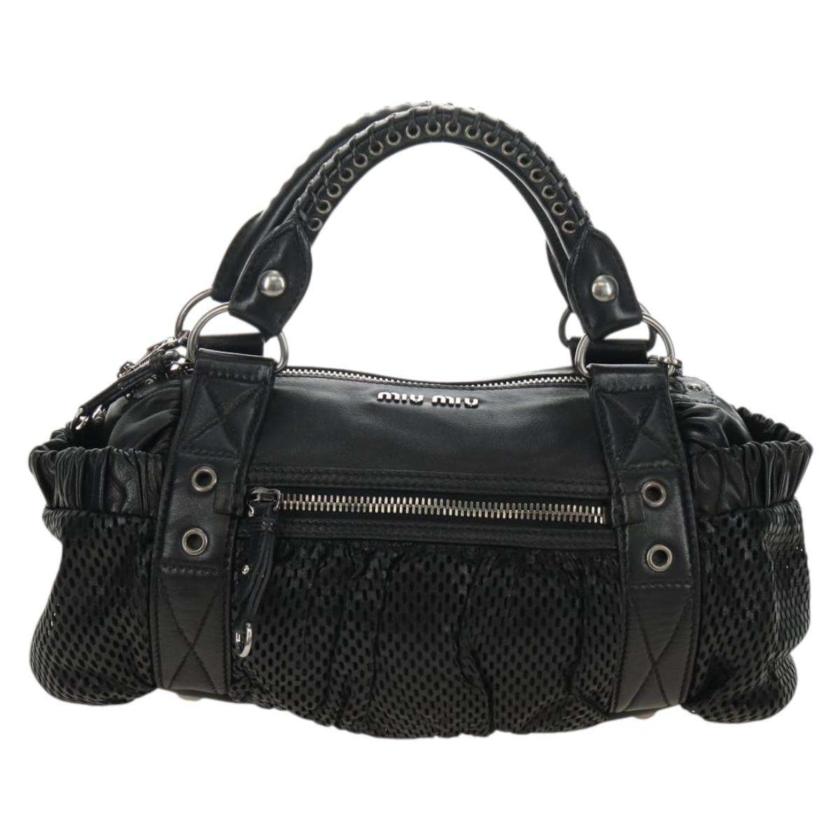 Miu Miu Hand Bag Leather 2way Black Silver Auth BA13790V