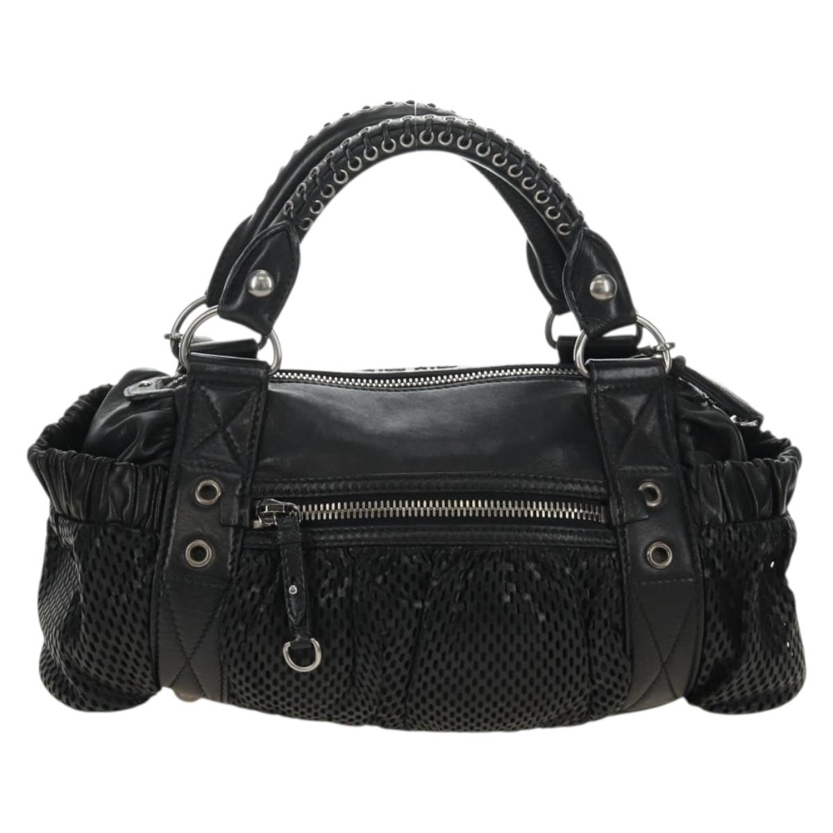 Miu Miu Hand Bag Leather 2way Black Silver Auth BA13790V
