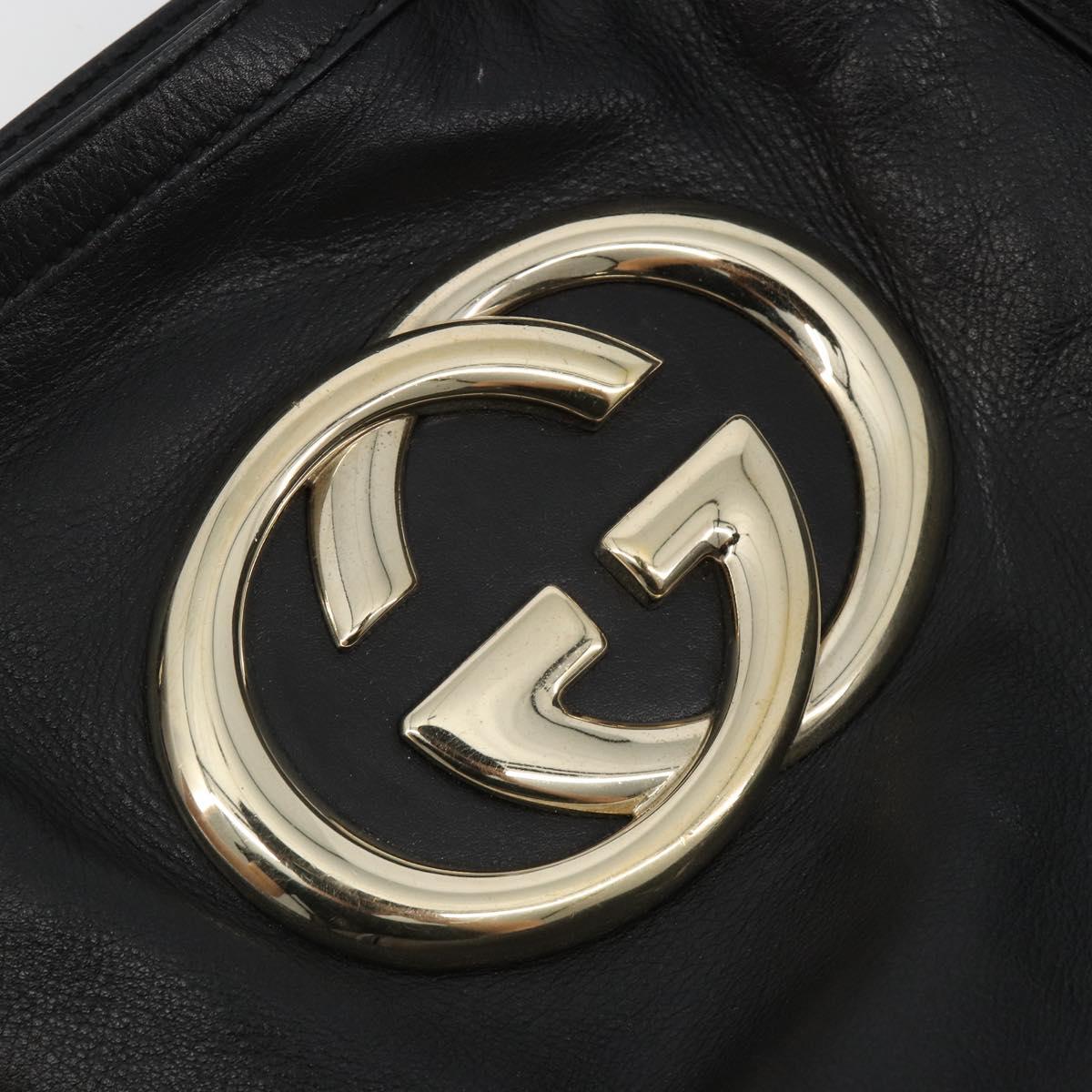 GUCCI Newbrit Tote Bag Leather Black Gold 162094 Auth BA13791V