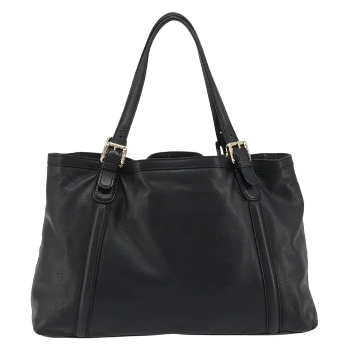 GUCCI Newbrit Tote Bag Leather Black Gold 162094 Auth BA13791V