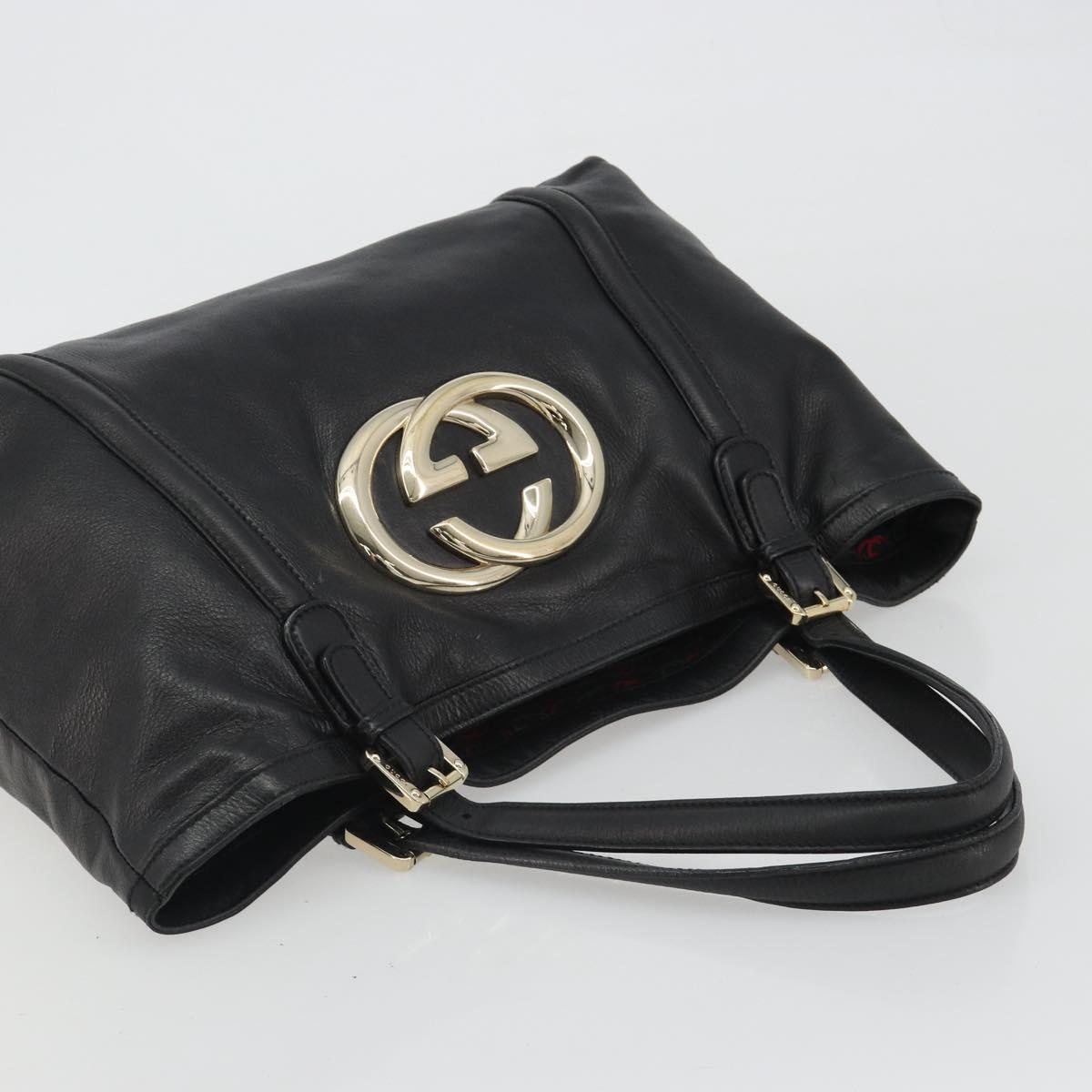GUCCI Newbrit Tote Bag Leather Black Gold 162094 Auth BA13791V