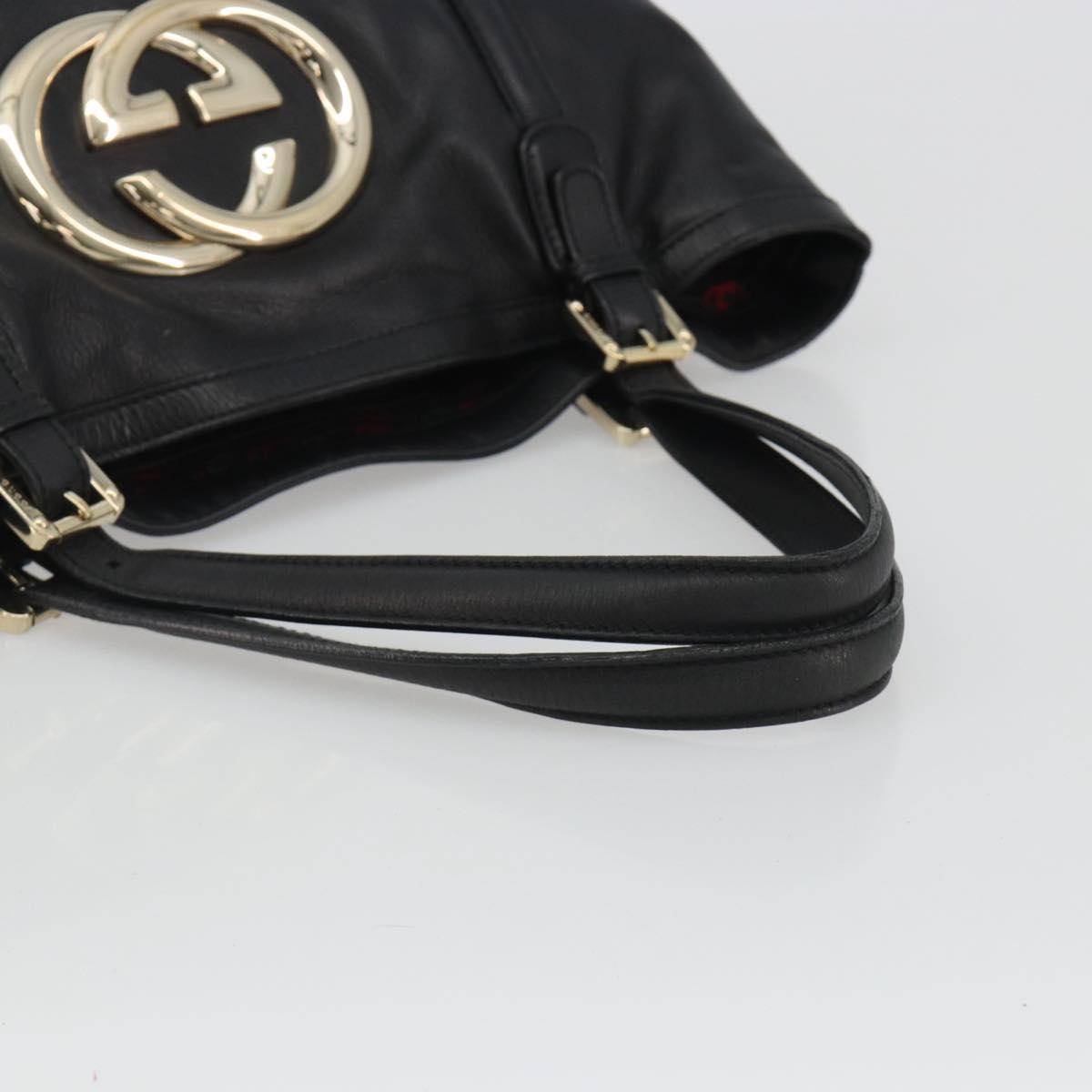 GUCCI Newbrit Tote Bag Leather Black Gold 162094 Auth BA13791V