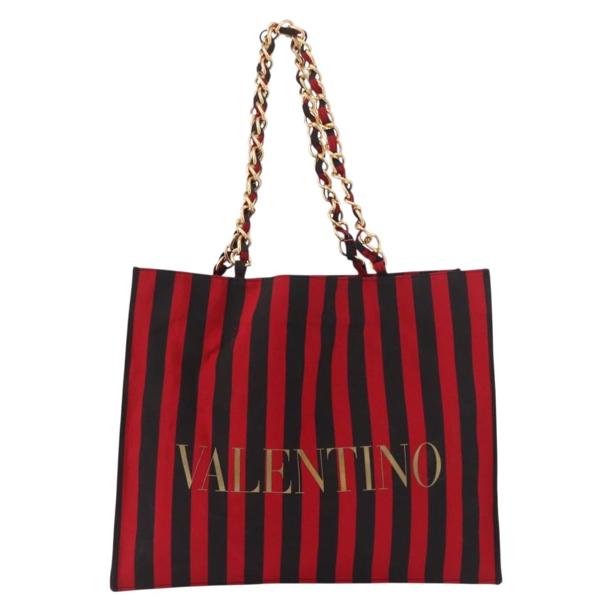 VALENTINO Chain Tote Bag Canvas Red Gold Auth BA13793A