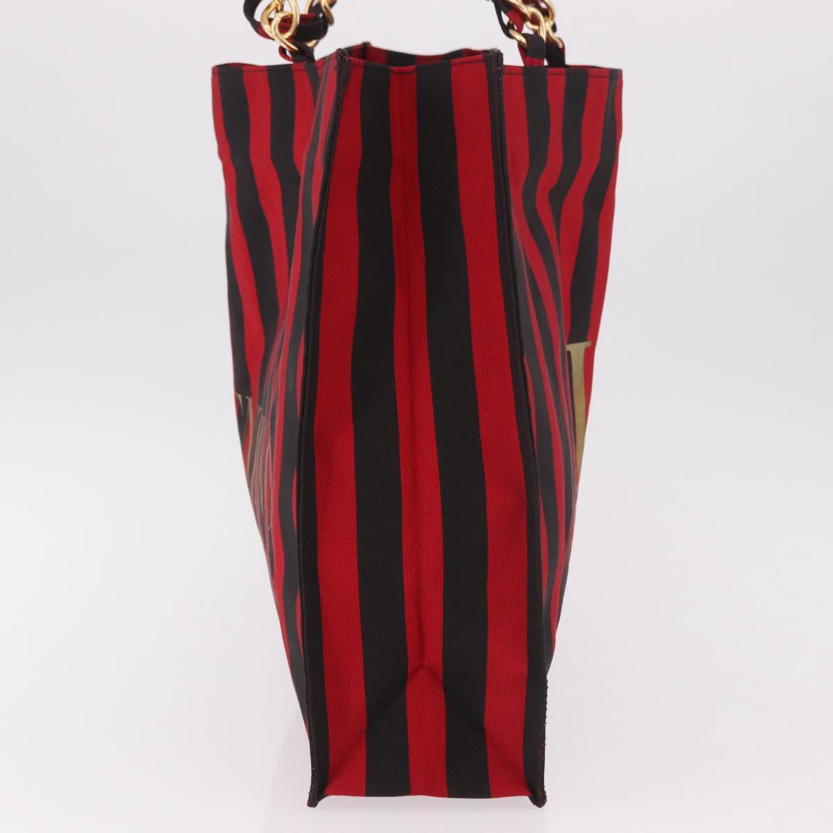 VALENTINO Chain Tote Bag Canvas Red Gold Auth BA13793A