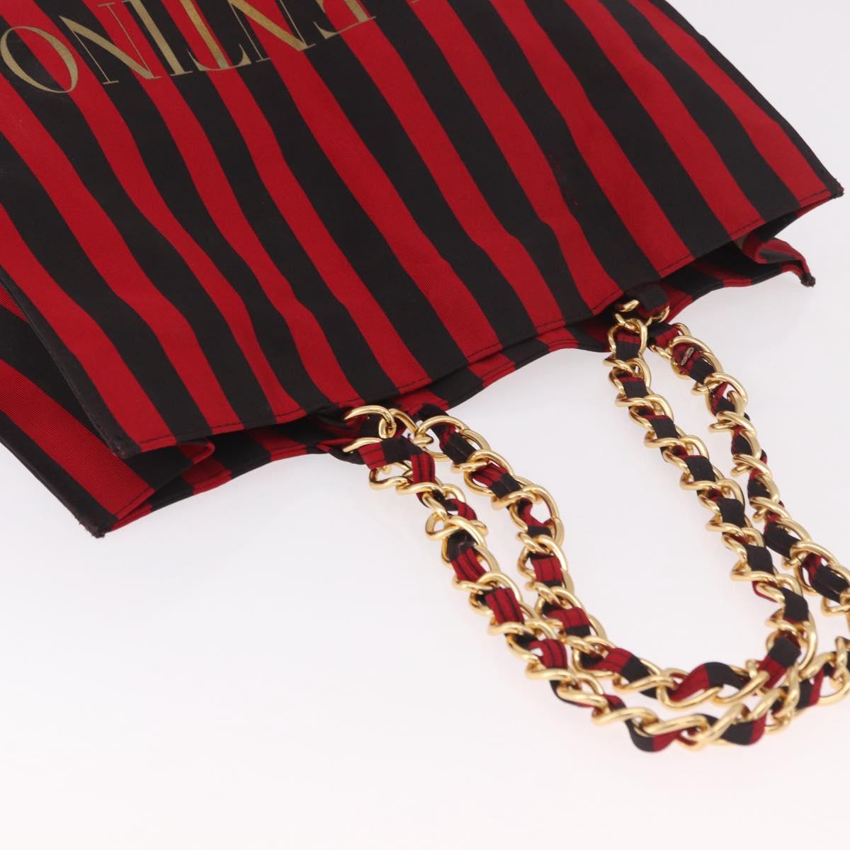 VALENTINO Chain Tote Bag Canvas Red Gold Auth BA13793A