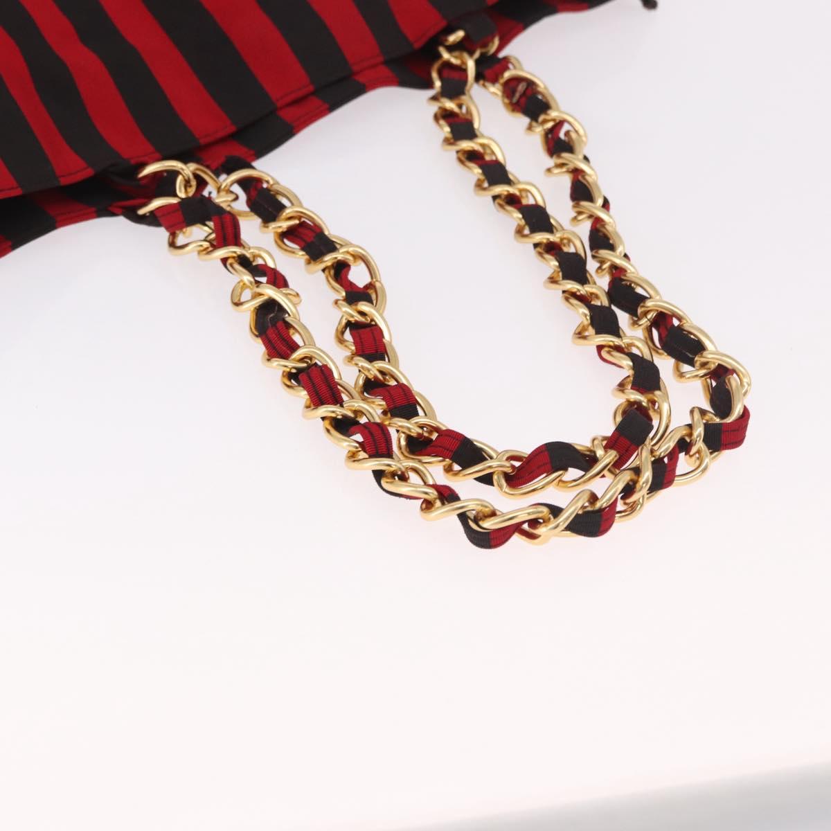 VALENTINO Chain Tote Bag Canvas Red Gold Auth BA13793A