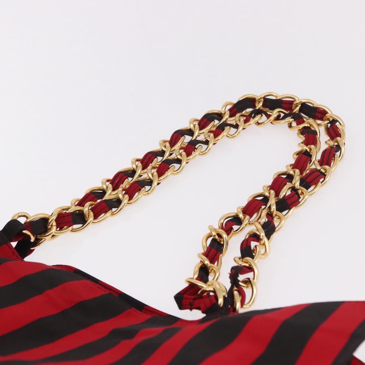 VALENTINO Chain Tote Bag Canvas Red Gold Auth BA13793A