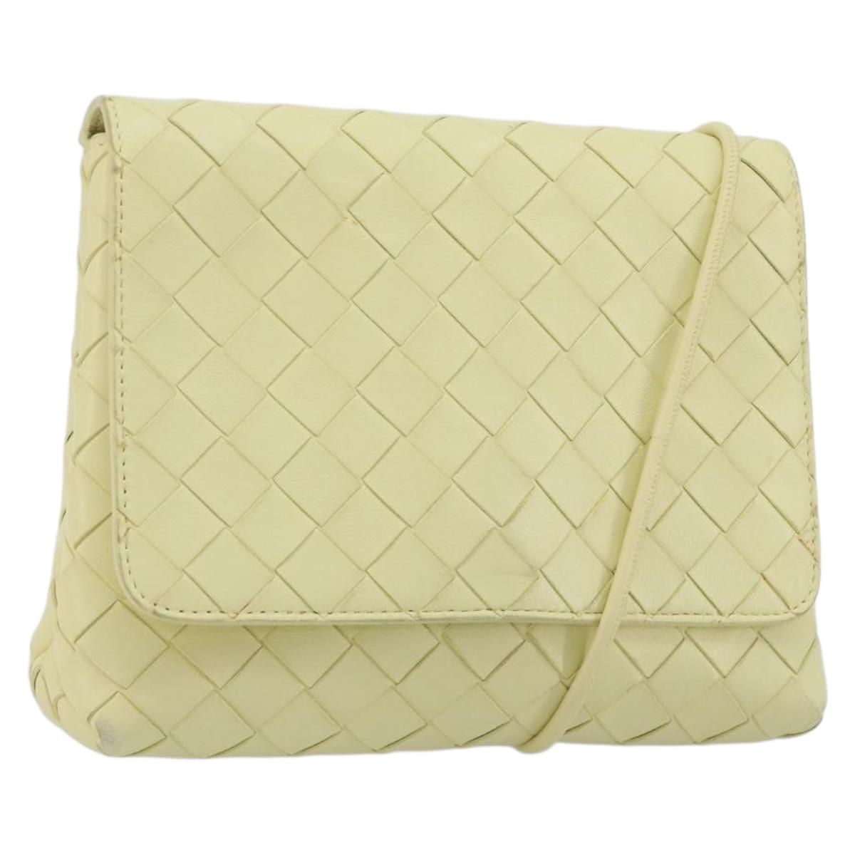 BOTTEGA VENETA INTRECCIATO Shoulder Bag Leather Cream Gold Auth BA13794V
