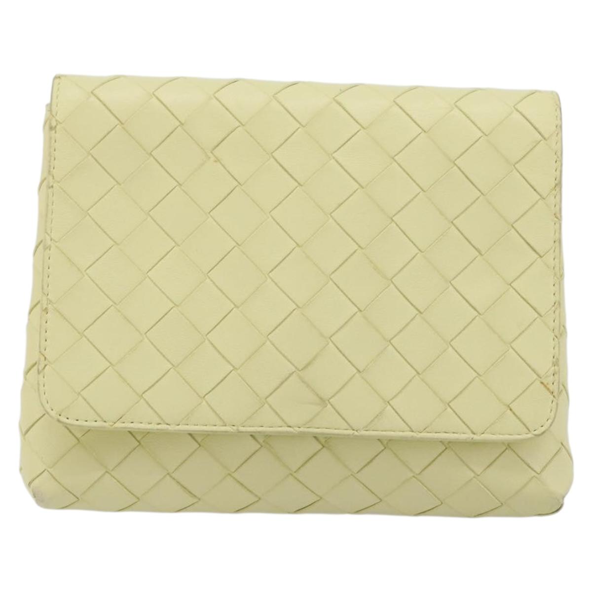 BOTTEGA VENETA INTRECCIATO Shoulder Bag Leather Cream Gold Auth BA13794V