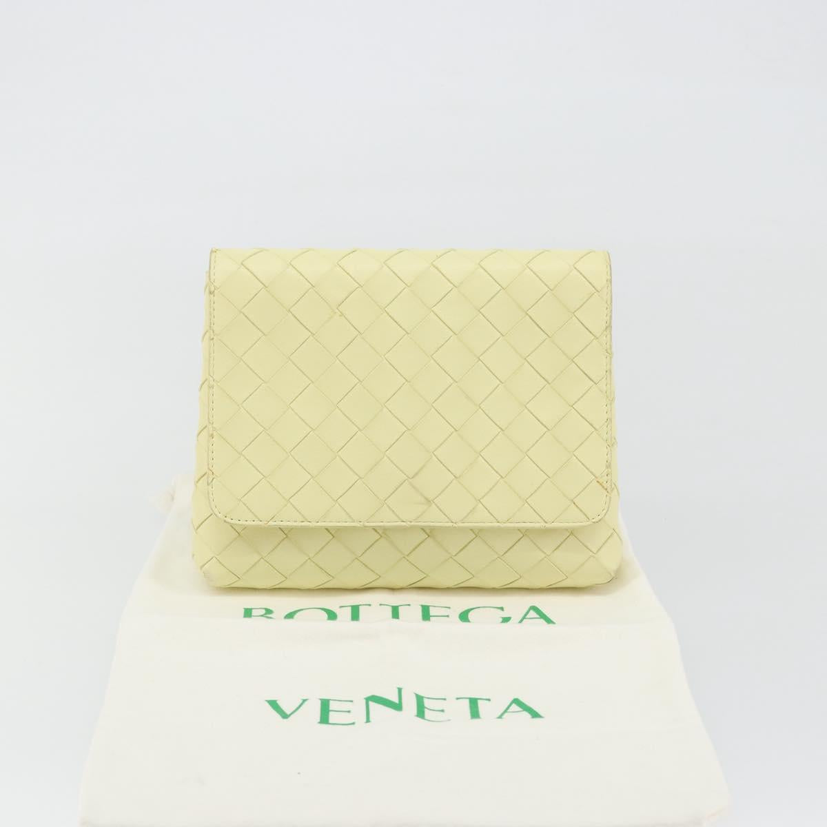 BOTTEGA VENETA INTRECCIATO Shoulder Bag Leather Cream Gold Auth BA13794V