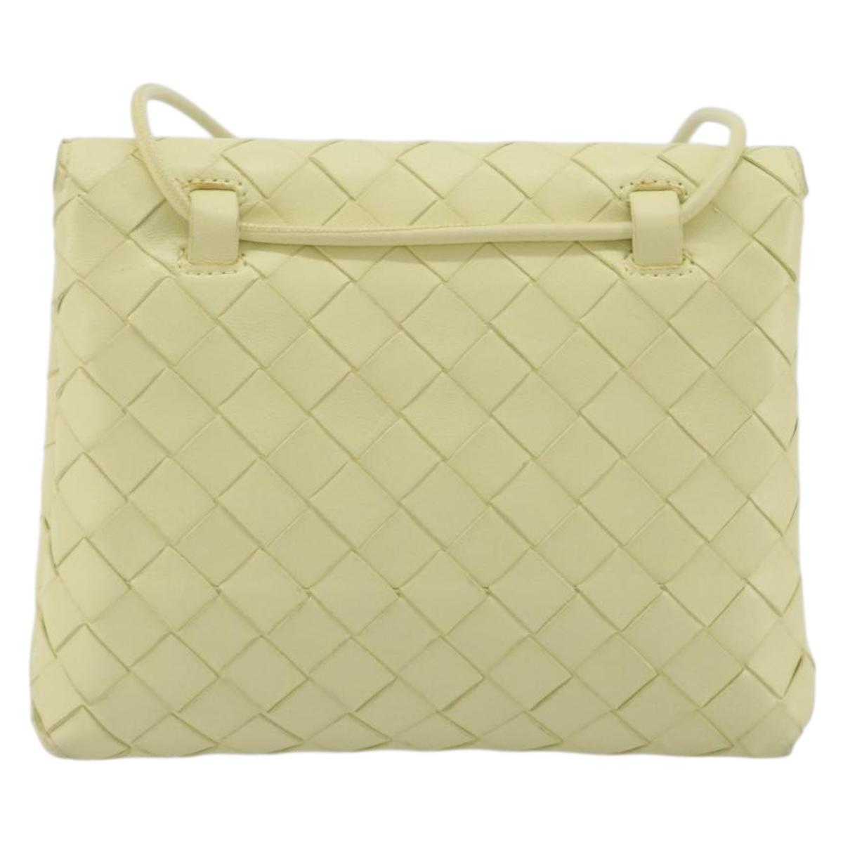 BOTTEGA VENETA INTRECCIATO Shoulder Bag Leather Cream Gold Auth BA13794V