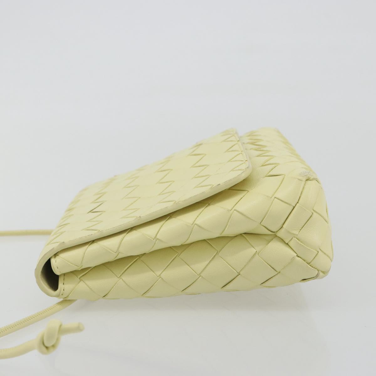 BOTTEGA VENETA INTRECCIATO Shoulder Bag Leather Cream Gold Auth BA13794V