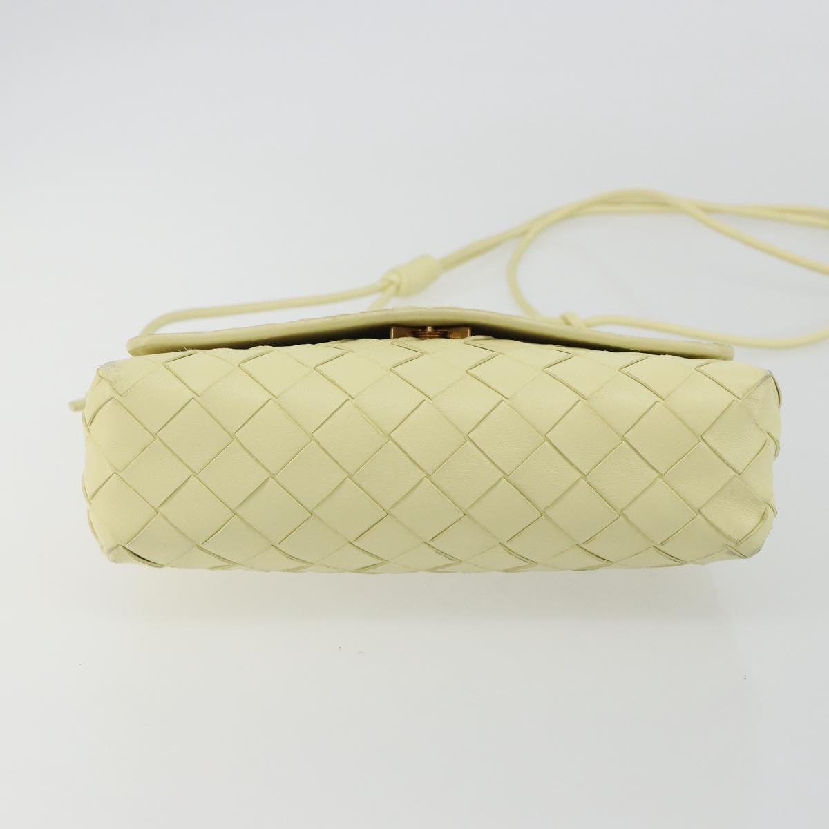 BOTTEGA VENETA INTRECCIATO Shoulder Bag Leather Cream Gold Auth BA13794V