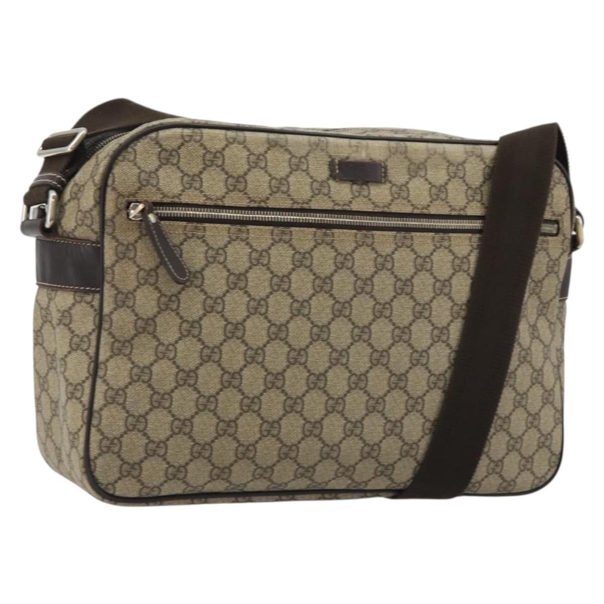 GUCCI GG Supreme Shoulder Bag PVC Beige Gold 211107 Auth BA13796A