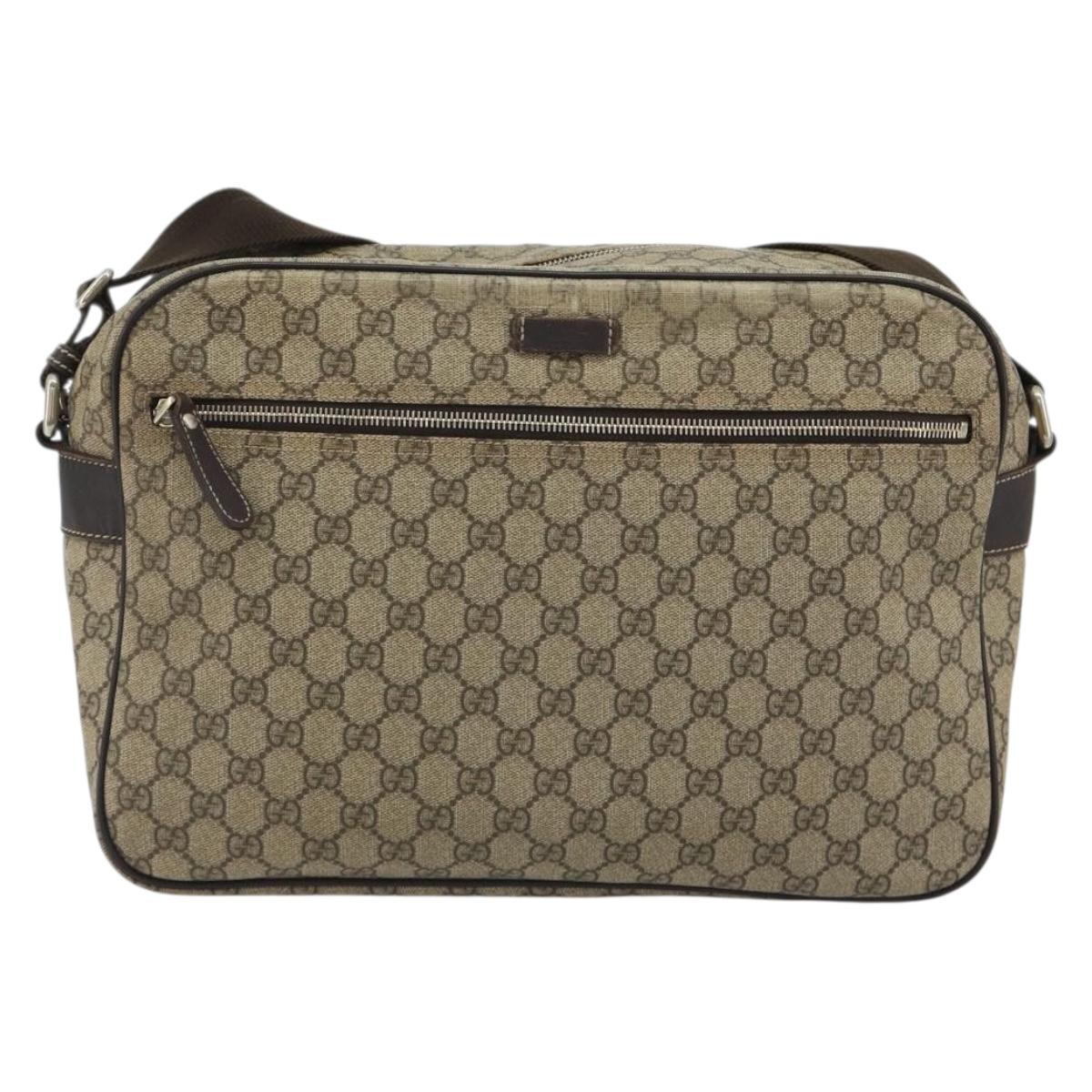GUCCI GG Supreme Shoulder Bag PVC Beige Gold 211107 Auth BA13796A