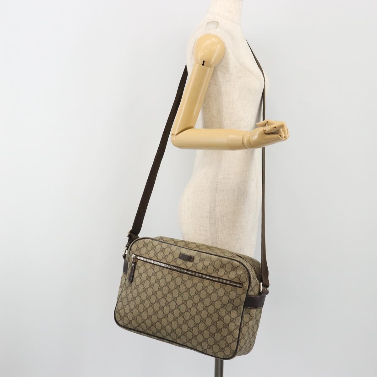 GUCCI GG Supreme Shoulder Bag PVC Beige Gold 211107 Auth BA13796A
