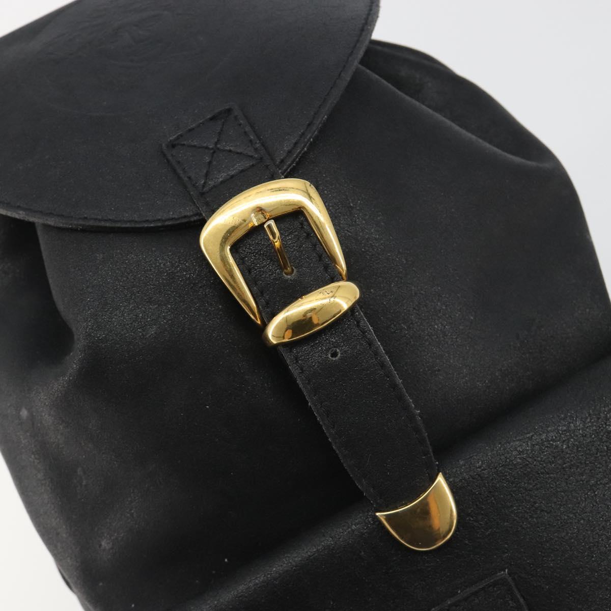 Gianni Versace Backpack Leather Black Gold Auth BA13798