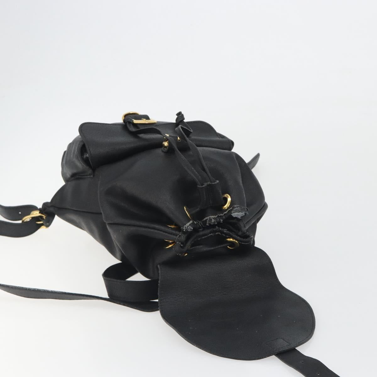 Gianni Versace Backpack Leather Black Gold Auth BA13798
