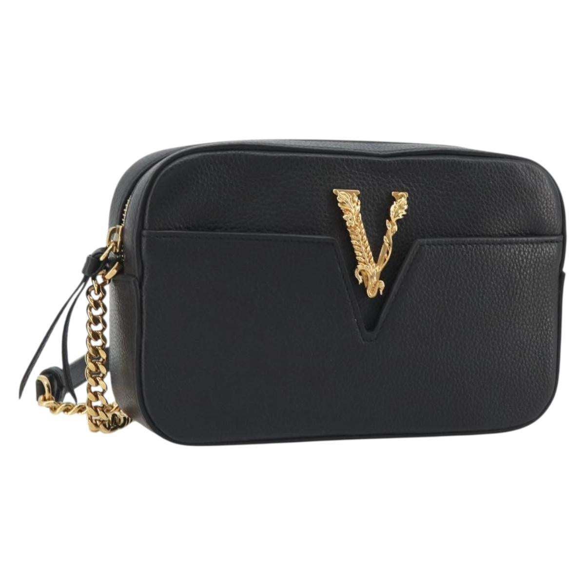 VERSACE Shoulder Bag Leather Black Gold Auth BA13799V