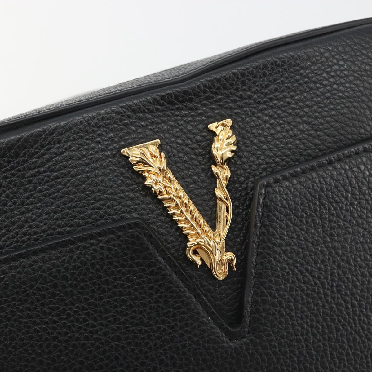 VERSACE Shoulder Bag Leather Black Gold Auth BA13799V