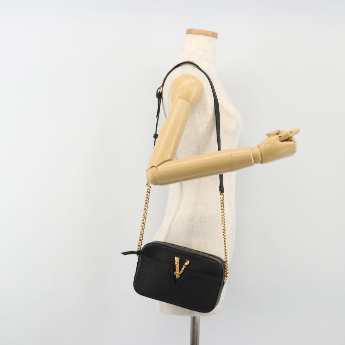 VERSACE Shoulder Bag Leather Black Gold Auth BA13799V